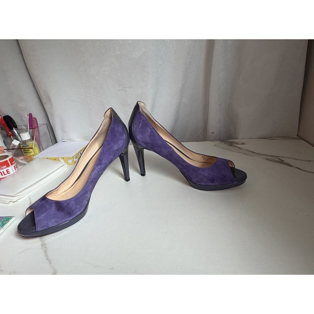 Cole Haan Nike Air Purple Suede Peep Toe Platform Pumps Heels D38351 Womens 8.5B - Picture 8 of 11